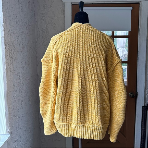 Free People High Hopes Open Front Long Sleeve Yellow Knit Cardigan Sweater - Picture 7 of 14